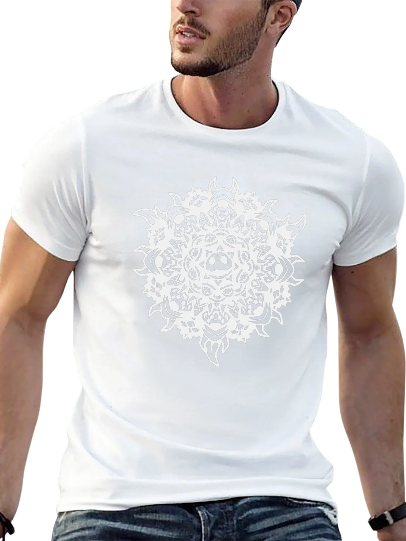 Black Tee with Skull Mandala Graphic