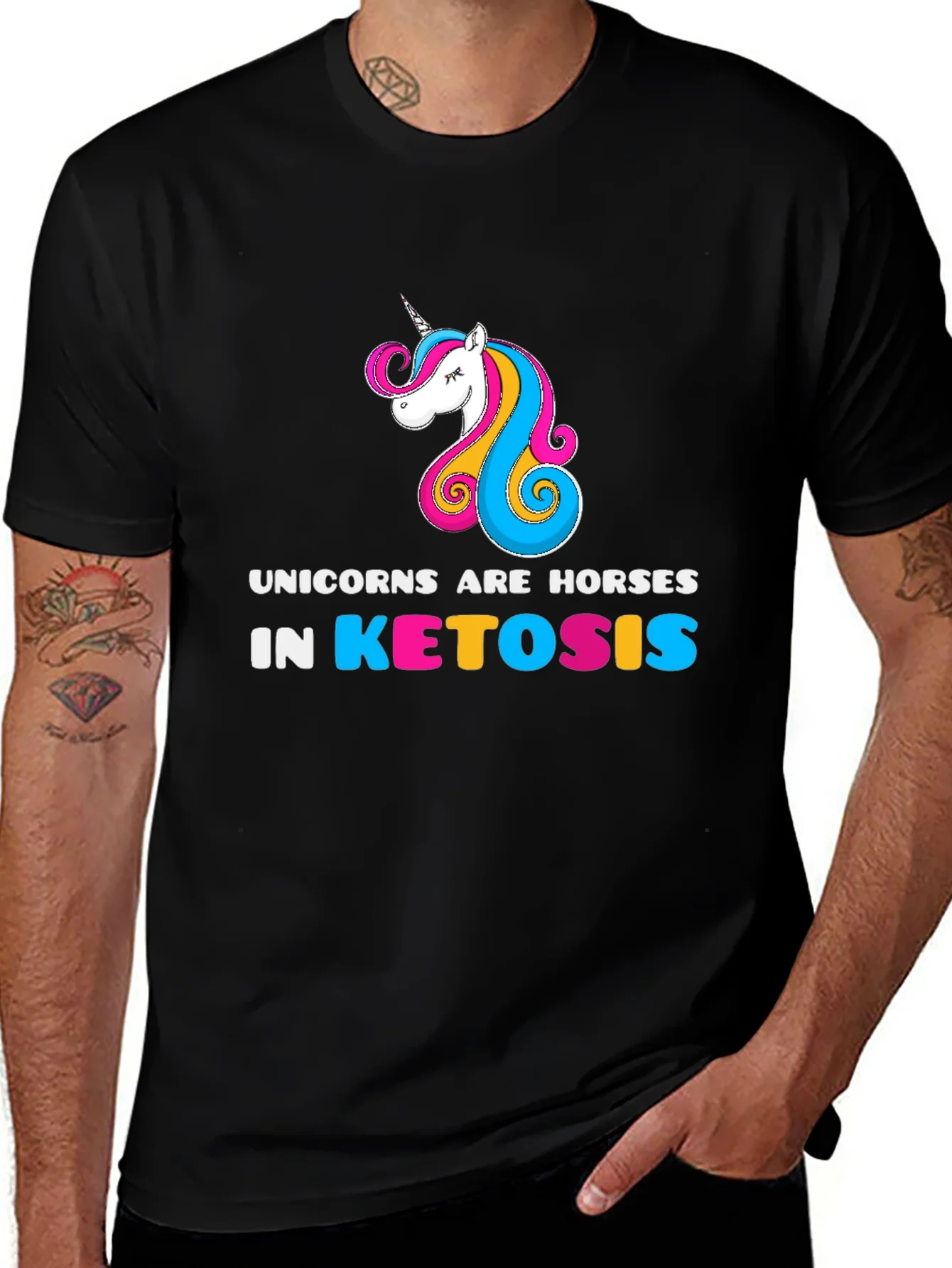 Unicorns Are Horses in Ketosis Black T-Shirt